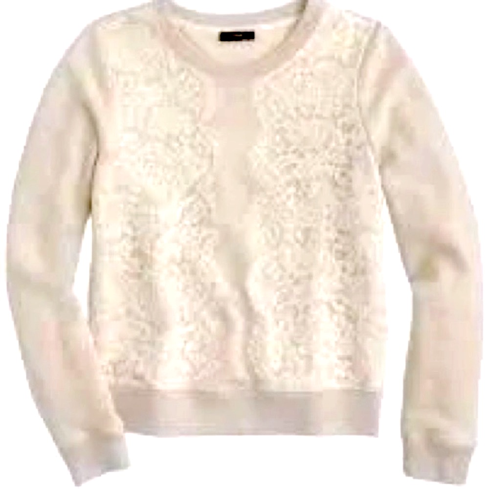 J. Crew S Pale Gray Long Sleeve Crew Neck White Lace Sweatshirt Pullover Vguc